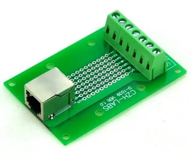 MD-D1039-1 - CZH-LABS - RJ11/RJ12 6P6C Right Angle Jack Breakout Board, Terminal Block Connector.