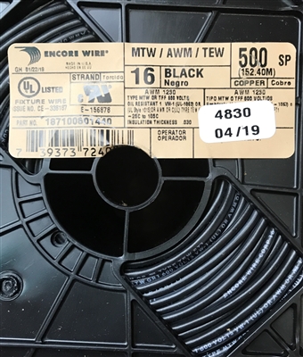 MTW16BK - Black MTW #16 AWG Stranded TFF