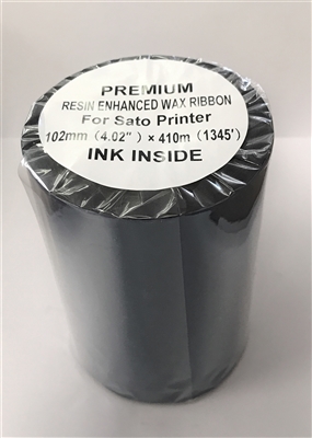 S102410121W - SATO - 4.02" x 1345' TDW121 Premium Resin Enhanced Wax Barcode Ribbon for Sato Printers