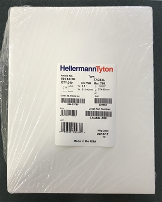 TAG53L-788 (594-53788) - HELLERMANNTYTON Laser Tag Label, 8.5" x 11", 1 Per Sheet, PET, White, 250/pkg