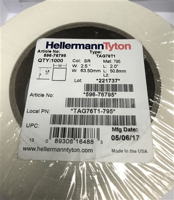 TAG76T1-795 (596-76795) - HELLERMANNTYTON - Thermal Transfer Labels, 2.5" x 2.0", 1 Across, Polyester, Silver, 1000/roll