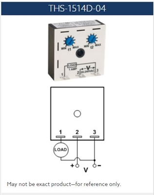 THS-1514D-04 - MACROMATIC - Time Delay Relay; Plug-in; Encapsulated; Repeat Cycle (On 1st); 12 VAC/DC; 10A Normally Open; 0.05 - 5 Sec. Timing; (Solid State)