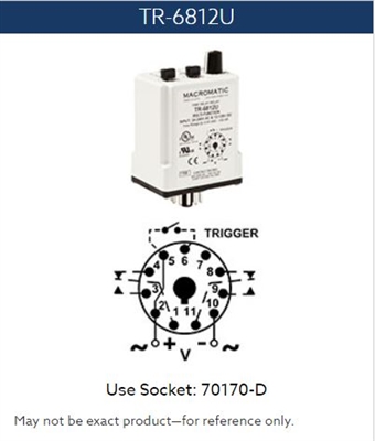 TR6812I - MACROMATIC - TR-6 SERIES PROGRAMMABLE PLUG-IN TIME DELAY RELAY, Multi-function, 12-125V DC 24-240VAC, 10 amp DPDT, 50ms-100 Hrs, Plug-in