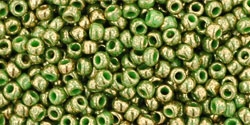 Toho 11/0 Round Gilded Marble Green Seed Beads - 10 Grams