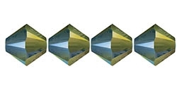 4mm Swarovski Crystal Iridescent Green Bicone Crystals 25 count