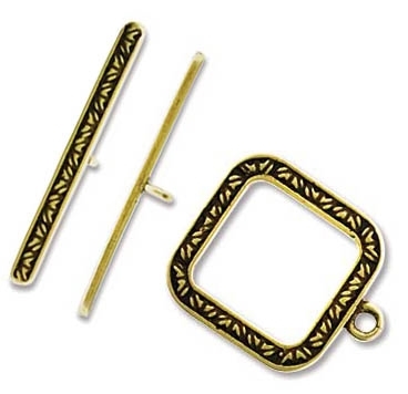 Antiqued Brass 14.3mm Square Toggle & Bar Clasp