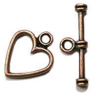 Antiqued Copper Finish Heart Toggle Clasp - 12x12mm