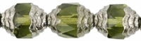 Antique Style Faceted Firepolish 10/8mm: ASFFP-5023 - Oval Silver: Olivine - 1 piece