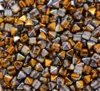 6mm Czech Glass Pyramid 2-Hole Beadstud - BST06-00030-95300 - Magic Copper - 4 Beads