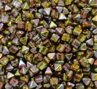 6mm Czech Glass Pyramid 2-Hole Beadstud - BST06-00030-95400 - Magic Green - 4 Beads