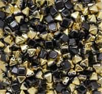6mm Czech Glass Pyramid 2-Hole Beadstud - BST06-23980-26441 - Jet Amber - 4 Beads