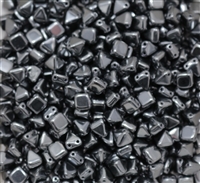 6mm Czech Glass Pyramid 2-Hole Beadstud - BST06-23980-27200 - Jet Vacuum Hematite Full - 4 Beads