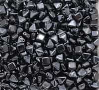 6mm Czech Glass Pyramid 2-Hole Beadstud - BST06-23980-27201 - Jet Hematite - 4 Beads