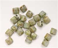 8mm Czech Glass Pyramid 2-Hole Beadstud - BST08-02010-15657 - Pistachio - 4 Beads