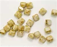 8mm Czech Glass Pyramid 2-Hole Beadstud - BST08-02010-65401 - Honey Drizzle - 4 Beads