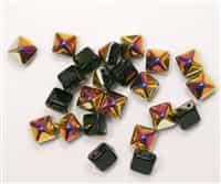 8mm Czech Glass Pyramid 2-Hole Beadstud - BST08-23980-28001 - Jet Marea - 4 Beads