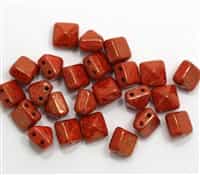 8mm Czech Glass Pyramid 2-Hole Beadstud - BST08-93400-15495 - Coral Lumi Pecan - 4 Beads