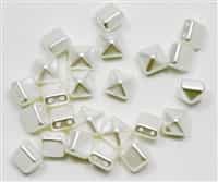 8mm Czech Glass Pyramid 2-Hole Beadstuds - BST08-WHT - White Airy Pearl - 4 Beads