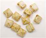 12mm Czech Glass Pyramid 2-Hole Beadstud - BST12-02010-65401 - Honey Drizzle - 1 Bead