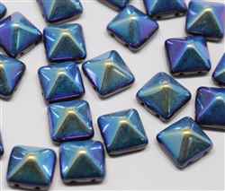 12mm Czech Glass Pyramid 2-Hole Beadstud - BST12-23980-14400-28701 - Jet Hematite AB - 1 Bead