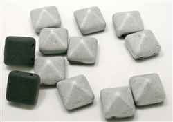 12mm Czech Glass Pyramid 2-Hole Beadstud - BST12-23980M-27001 - Jet Matte Silver - 1 Bead