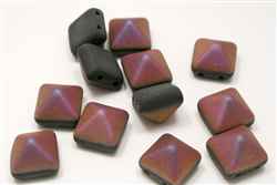 12mm Czech Glass Pyramid 2-Hole Beadstud - BST12-23980M-29500 - Jet Matte Sliperit - 1 Bead