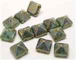 12mm Czech Glass Pyramid 2-Hole Beadstud - BST12-63120-15615 - Turquoise Bronze - 1 Bead