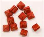 12mm Czech Glass Pyramid 2-Hole Beadstud - BST12-93400-15495 - Coral Lumi Pecan - 1 Bead