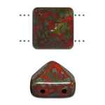 12mm Czech Glass Pyramid 2-Hole Beadstud - BST12-93400-86800 - Coral Picasso Pecan - 1 Bead