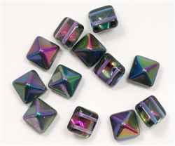 12mm Czech Glass Pyramid 2-Hole Beadstud - BST12-95100 - Magic Blueberry - 1 Bead