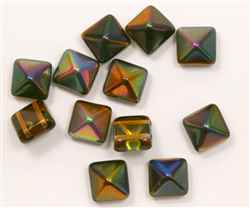 12mm Czech Glass Pyramid 2-Hole Beadstud - BST12-95300 - Magic Amber - 1 Bead