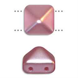 12mm Czech Glass Pyramid 2-Hole Beadstud - BST12-PNK - Pink Airy Pearl - 1 Bead
