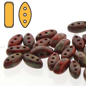 Czech Cali Beads : 3x8mm - CALI-93190-86805 - Opaque Red Travertine - 25 Count