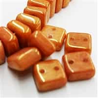 6mm Peach Lumi 2 Hole Chexx Beads - 4 count