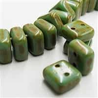 6mm Green Turquoise Picasso 2 Hole Chexx Beads - 4 count