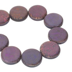 CN14-23980-29573CL - 2-Hole 14mm Coin Beads -  Jet Matte Laser Sliperit Countour - 1 Bead