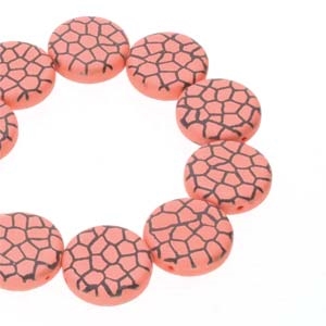 CN14-23980-29577CR - 2-Hole 14mm Coin Beads -  Jet/Orange Laser Cracked - 1 Bead