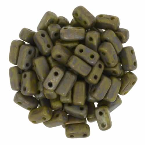 CzechMates Bricks 3x6mm - CZB-CT5342 - Opaque Olive - Copper Picasso - 25 Pieces