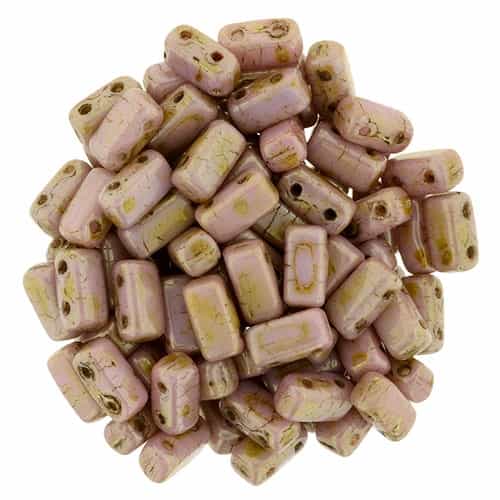 CzechMates Bricks 3x6mm - CZB-P65491 - Luster - Opaque Rose/Gold Topaz - 25 Pieces