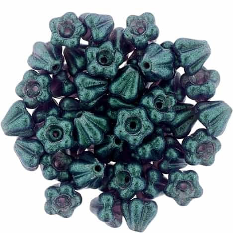 CZBBF-S15C2051 - Baby Bell Flowers 4/6mm : Glow Green - Tanzanite - 25 Count