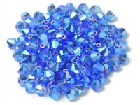 Preciosa Machine Cut 4mm Bicone Crystals : CZBC4-2X3005 - 2AB Sapphire - 25 count