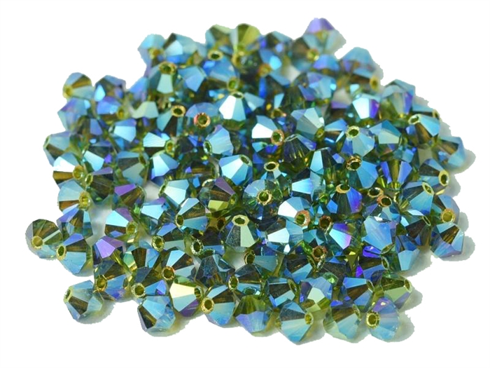 Preciosa Machine Cut 4mm Bicone Crystals : CZBC4-2X50230 - 2AB Olivine - 25 count