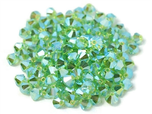 Preciosa Machine Cut 4mm Bicone Crystals : CZBC4-2X50520 - 2AB Peridot - 25 count