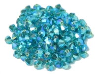 Preciosa Machine Cut 4mm Bicone Crystals : CZBC4-2X6023 - 2AB Blue Zircon - 25 count