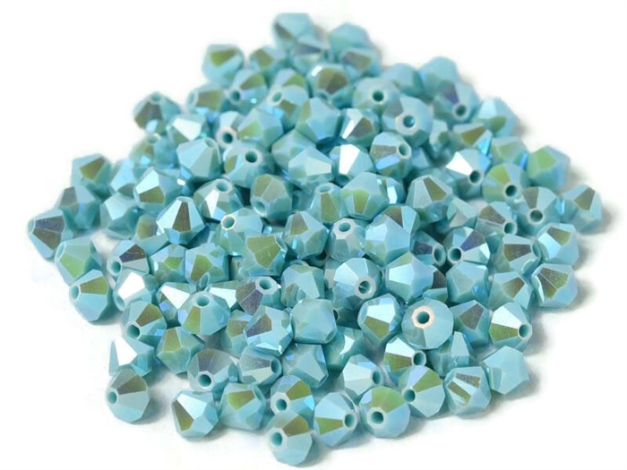 Preciosa Machine Cut 4mm Bicone Crystals : CZBC4-2X6303 - 2AB Turquoise - 25 count