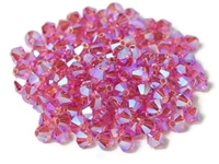 Preciosa Machine Cut 4mm Bicone Crystals : CZBC4-2X7004 - 2AB Indian Pink - 25 count
