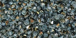 Preciosa Machine Cut 4mm Bicone Crystals : CZBC4-HL6001 - Hematite Luster - Aquamarine - 25 count