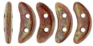 CZCRESC-BT9320 : CzechMates Crescent : Opaque Red - Bronze Picasso - 4 Grams - Approx 30 Beads