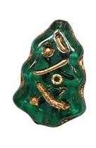 CZCTB-5014GL - Czech Emerald Christmas Tree Beads - 17x7mm - with Gold Inlay - Single Bead