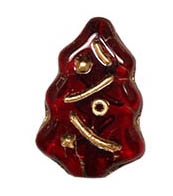 CZCTB-9009GL - Czech Ruby Christmas Tree Beads - 17x7mm - with Gold Inlay - Single Bead